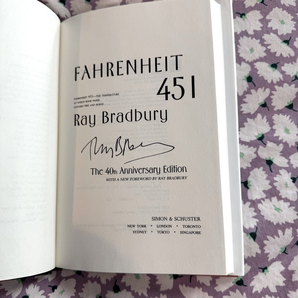 Signed 40th Anniversary Edition of Fahrenheit 451 by Ray Bradbury.
